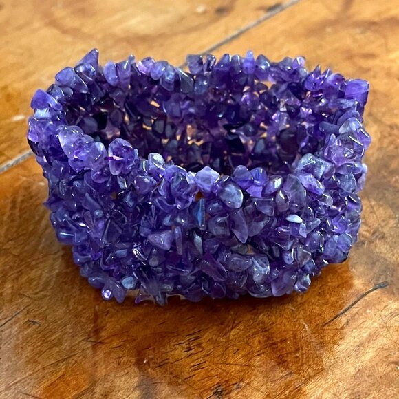 Artisan Jewelry - Amethyst Multi Strand Cuff Stretch Bracelet